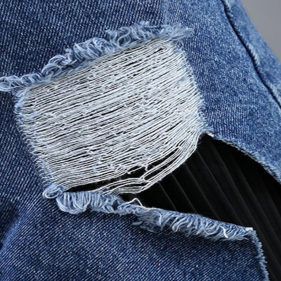 Spliced Denim Pleated Skirt - Picture 3 of 4